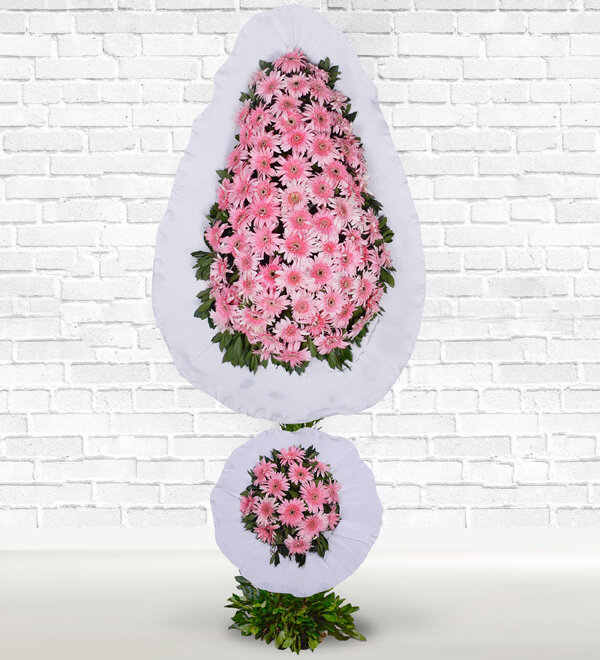 2 Katlı Pembe Gerbera Çelenk  -  2-katli-pembe-gerbera-celenk